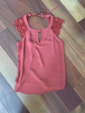 Women’s Lace Cap-Sleeve Halter Top - Orange